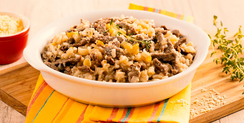 Risoto de Alho-Poró com Carne Bovina
